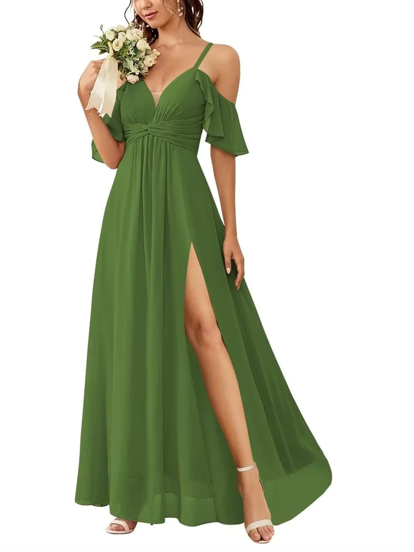 A Line/Princess Off-the-Shoulder Floor-Length Bridesmaid Dresses - Image 35
