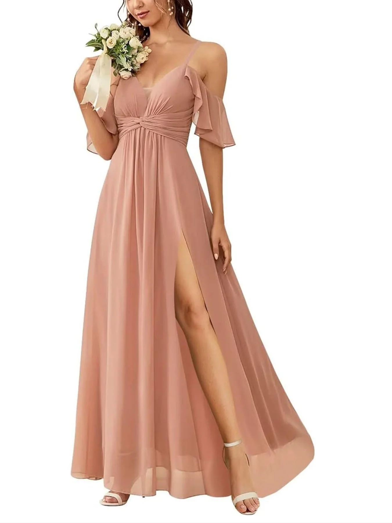 A Line/Princess Off-the-Shoulder Floor-Length Bridesmaid Dresses - Image 44