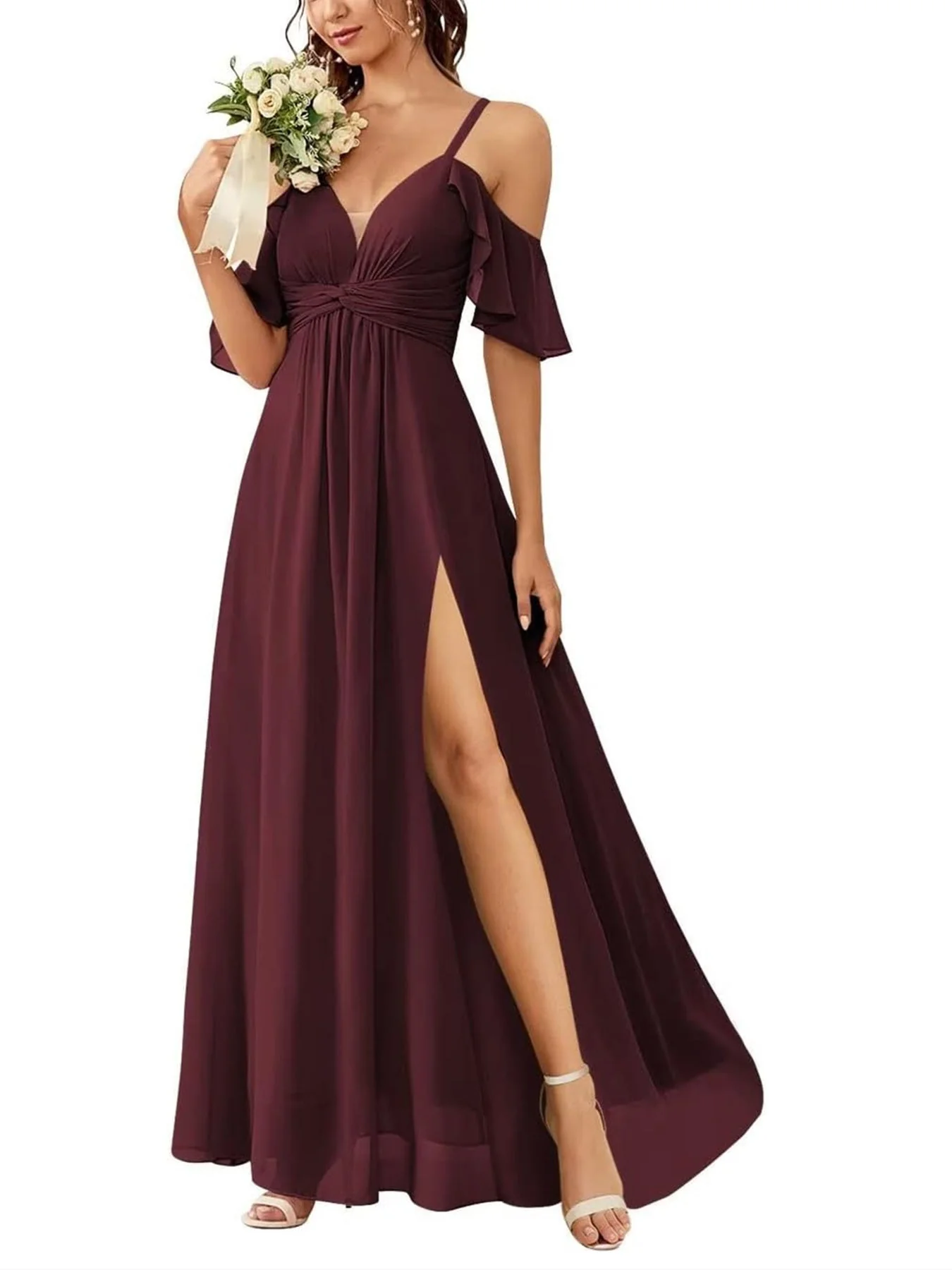 A Line/Princess Off-the-Shoulder Floor-Length Bridesmaid Dresses - Image 5