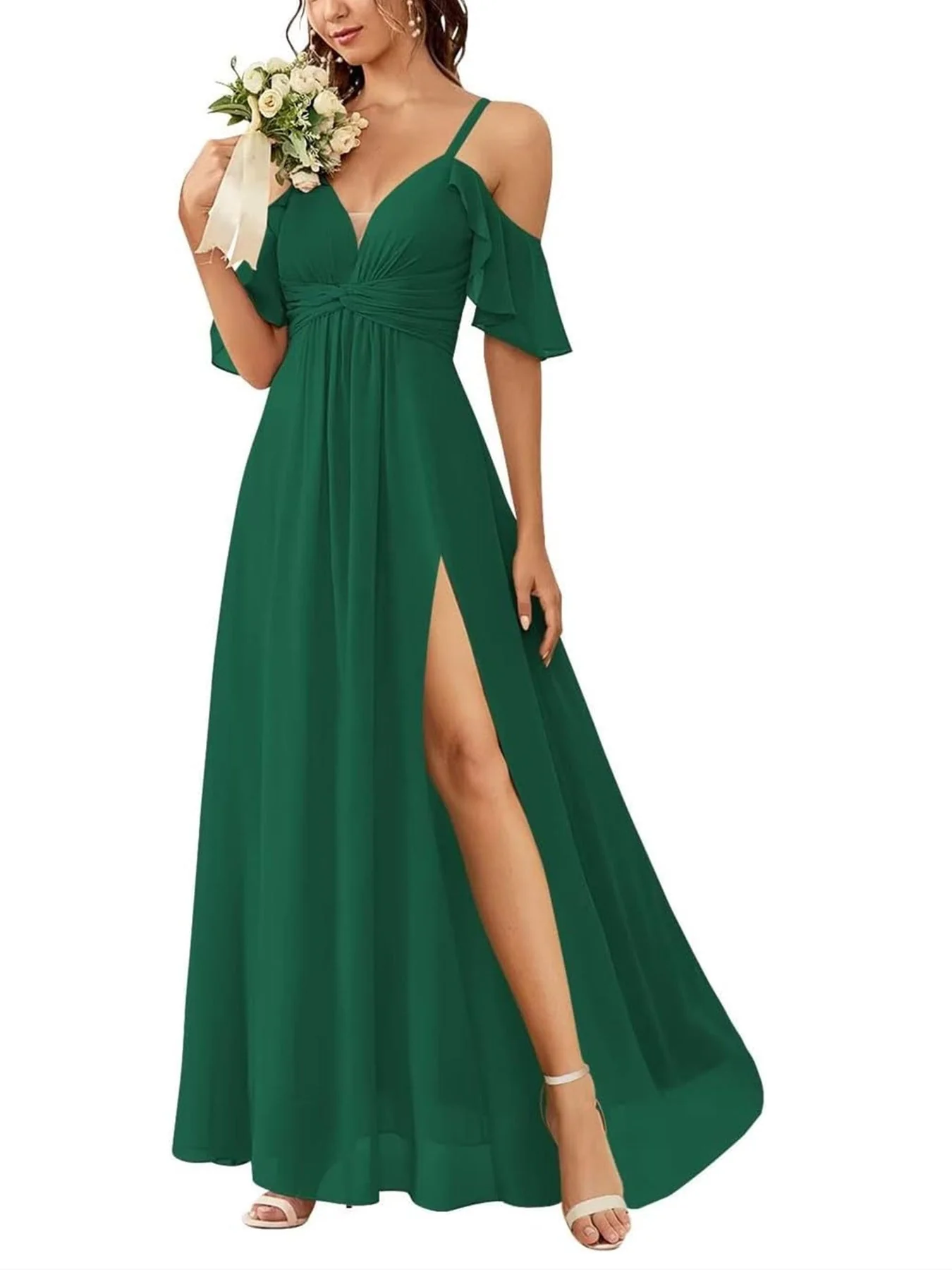A Line/Princess Off-the-Shoulder Floor-Length Bridesmaid Dresses - Image 8