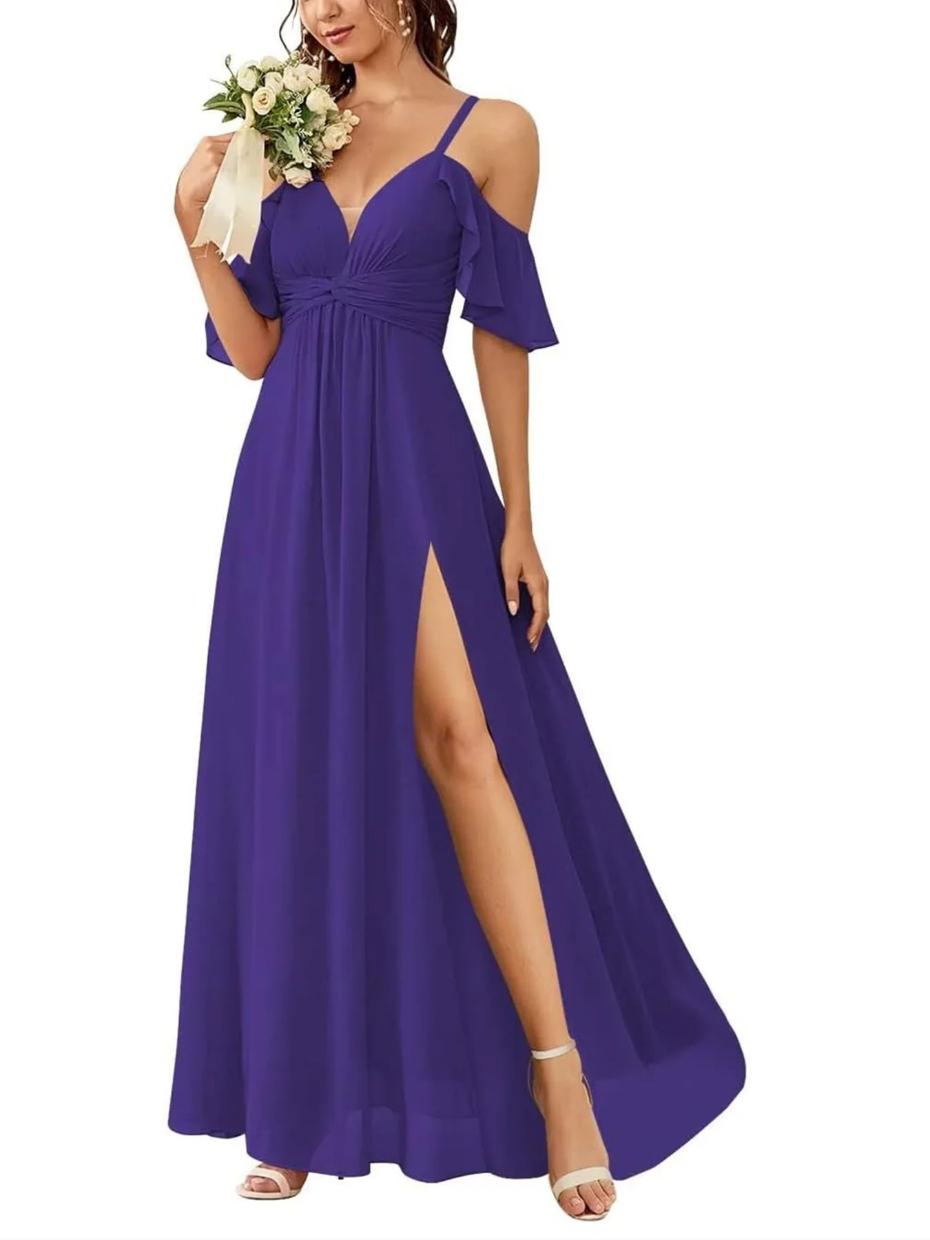 A Line/Princess Off-the-Shoulder Floor-Length Bridesmaid Dresses - Image 9
