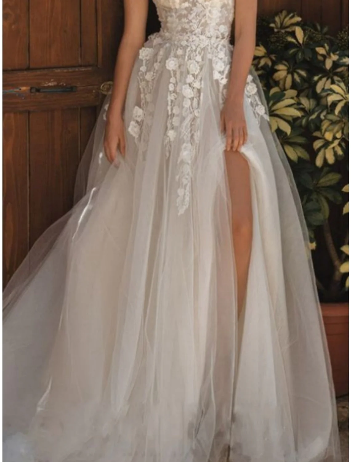 A-Line/Princess Off-the-Shoulder Floor-length Lace Wedding Dress - Image 2