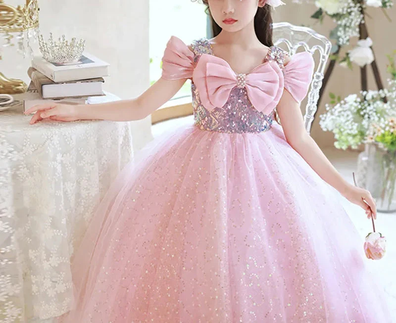 A-Line/Princess Off-the-Shoulder Flower Girl Party Dress with Bow - Image 3