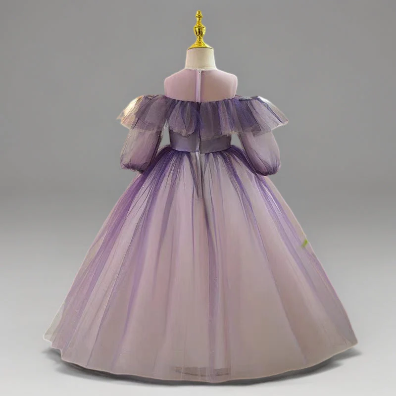 A-Line/Princess Off-the-Shoulder Flower Girl Party Dress with Rhinestone Appliques - Image 2
