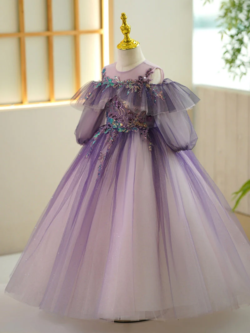 A-Line/Princess Off-the-Shoulder Flower Girl Party Dress with Rhinestone Appliques - Image 3