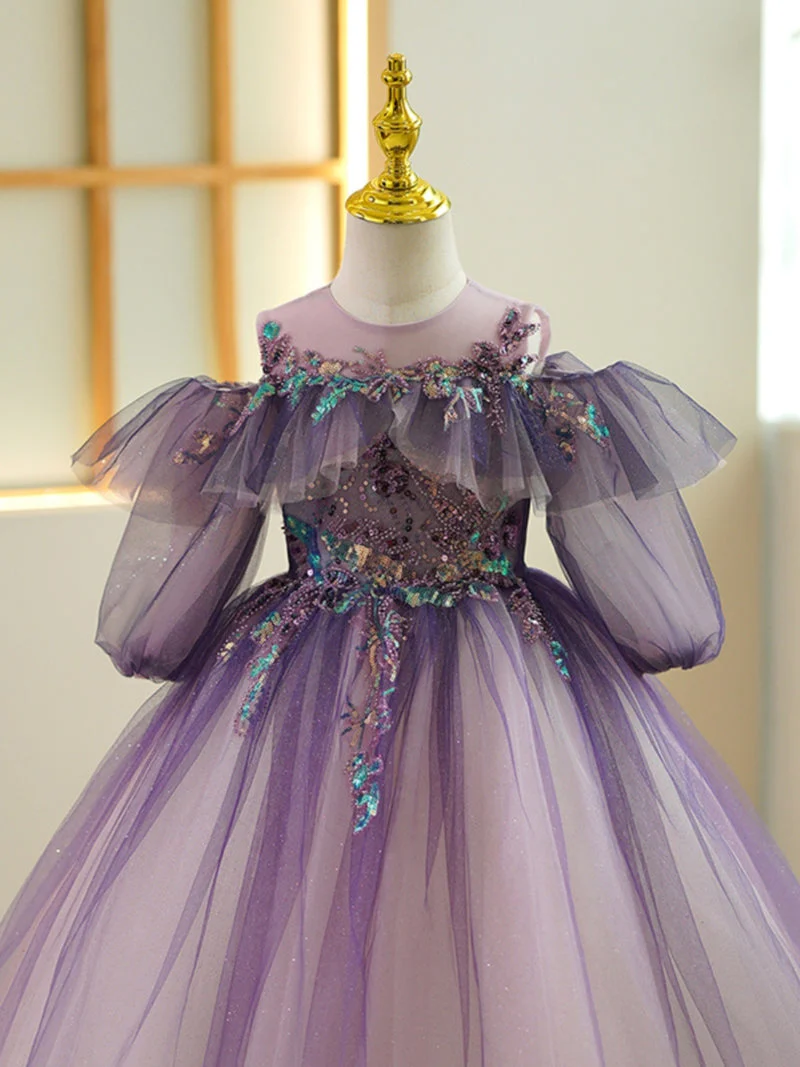 A-Line/Princess Off-the-Shoulder Flower Girl Party Dress with Rhinestone Appliques - Image 4