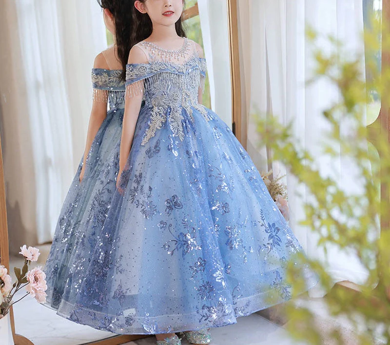 A-Line/Princess Off-the-Shoulder Flower Girl Party Dress with Rhinestone Appliques - Image 3