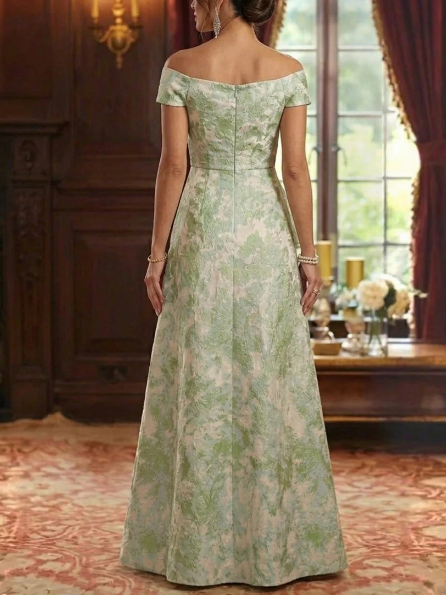 A-Line/Princess Off-the-Shoulder Jacquard Mother of the Bride Dresses Sleeveless Ruffles Floor-Length Ruched - Image 2