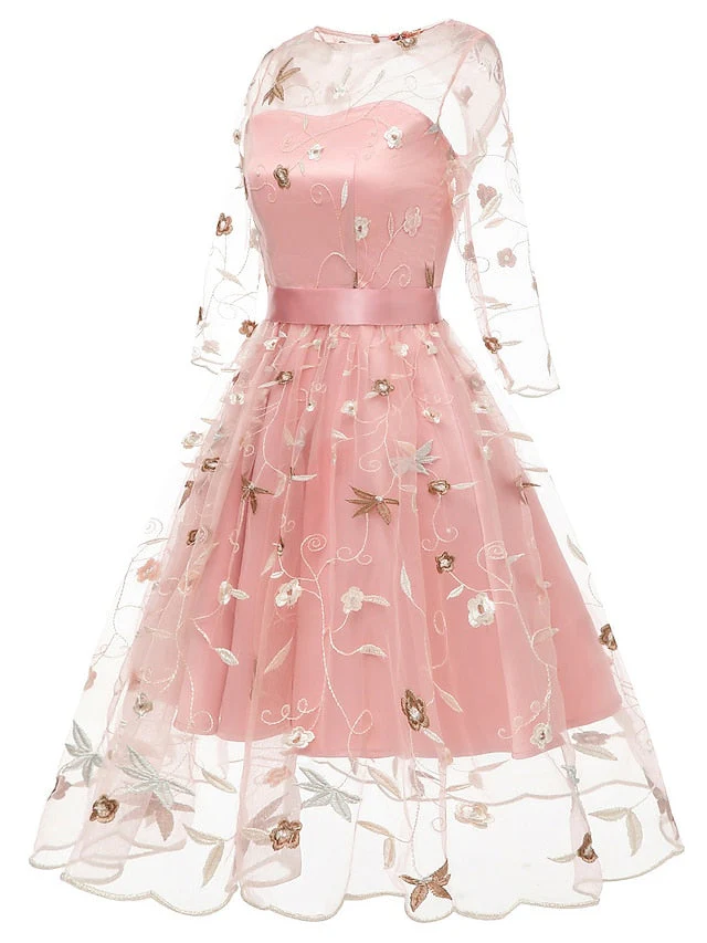 A-Line/Princess Off-the-Shoulder Knee Length Half Sleeves Party Dresses with Embroidery Appliques - Image 2