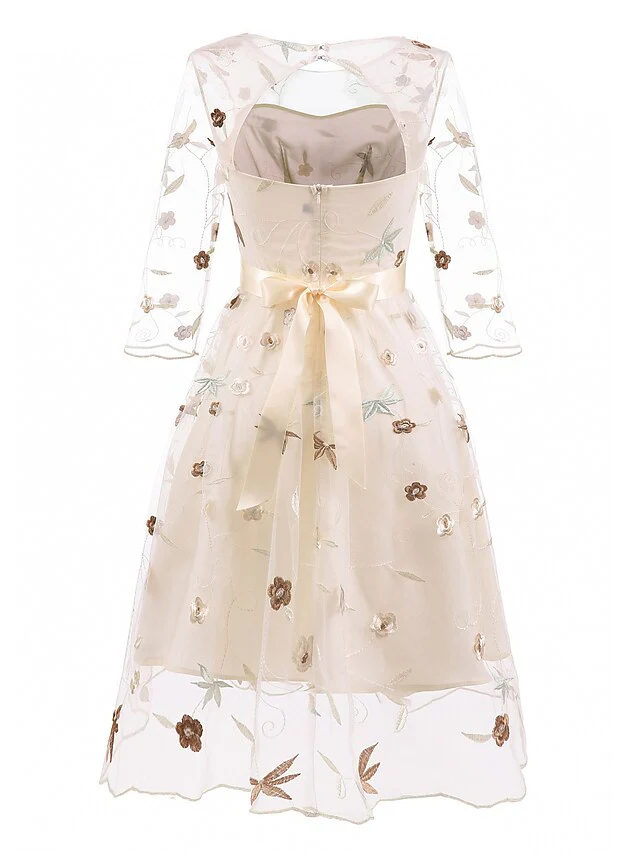 A-Line/Princess Off-the-Shoulder Knee Length Half Sleeves Party Dresses with Embroidery Appliques - Image 4