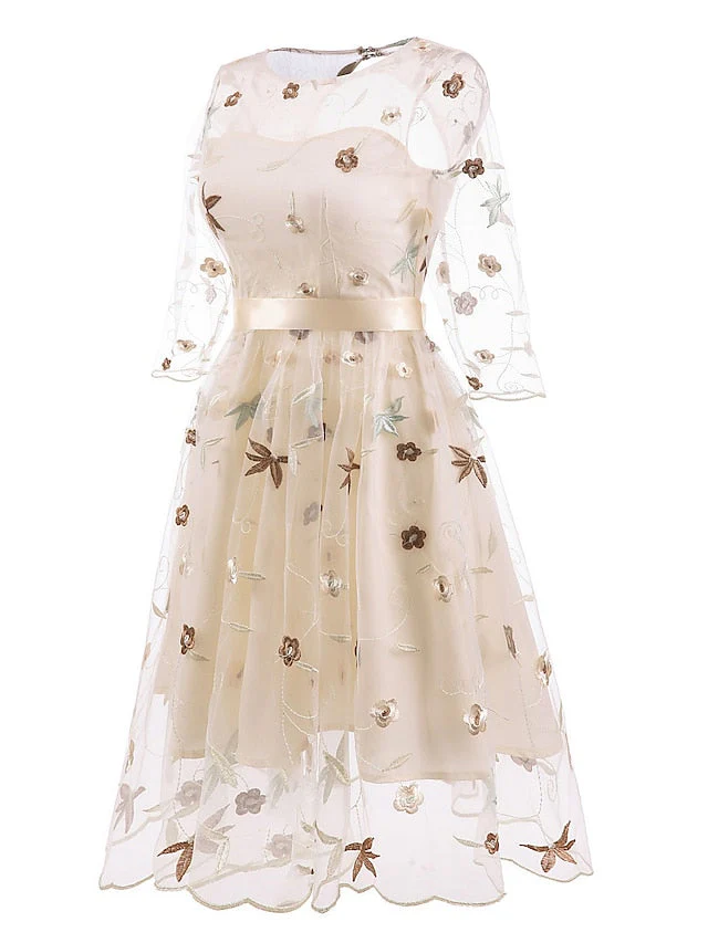 A-Line/Princess Off-the-Shoulder Knee Length Half Sleeves Party Dresses with Embroidery Appliques - Image 5
