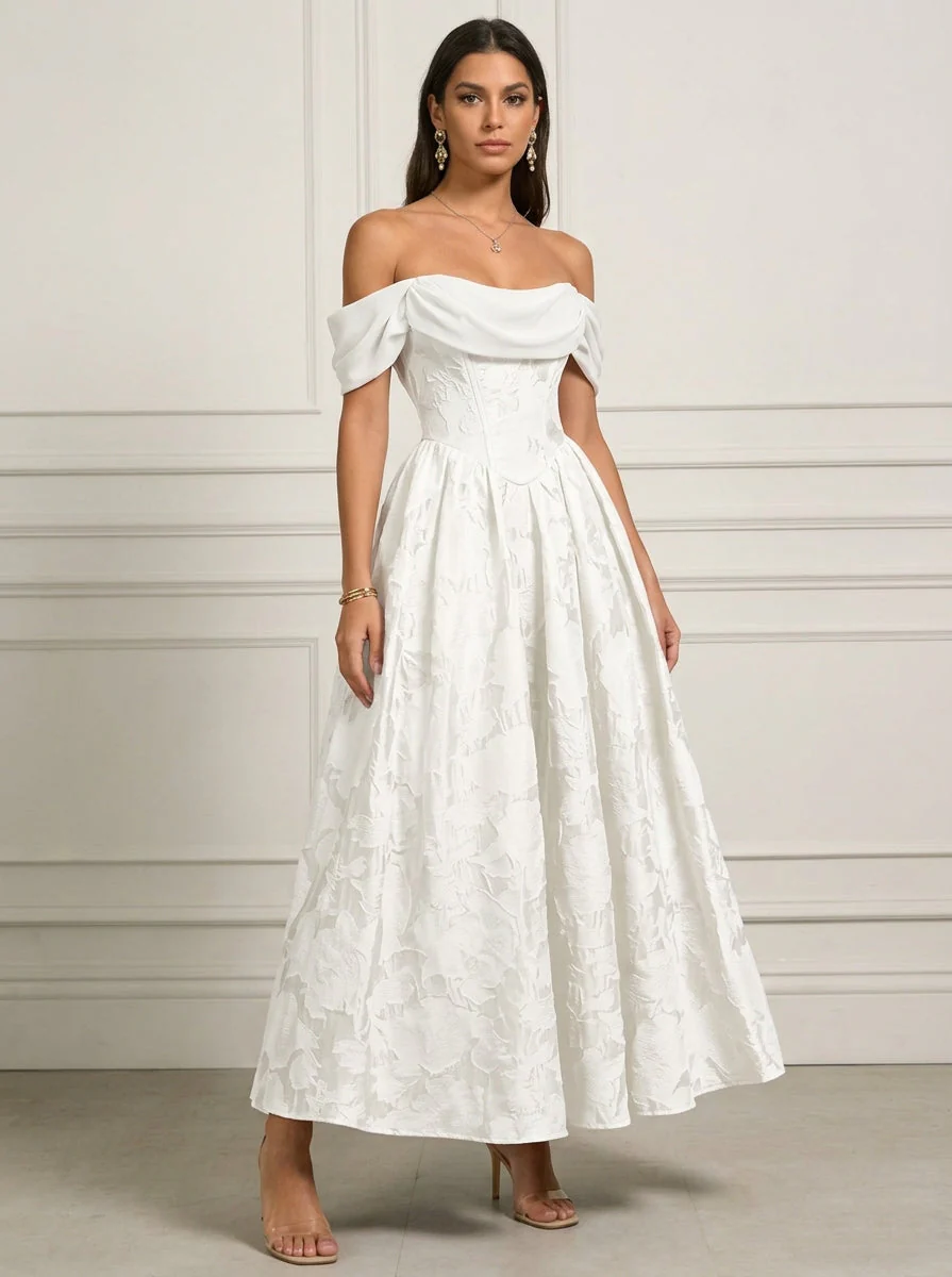 A-Line/Princess Off-the-Shoulder Lace Floral Cocktail Dresses Ankle-Length Floral Sleeveless Formal Dresses - Image 3