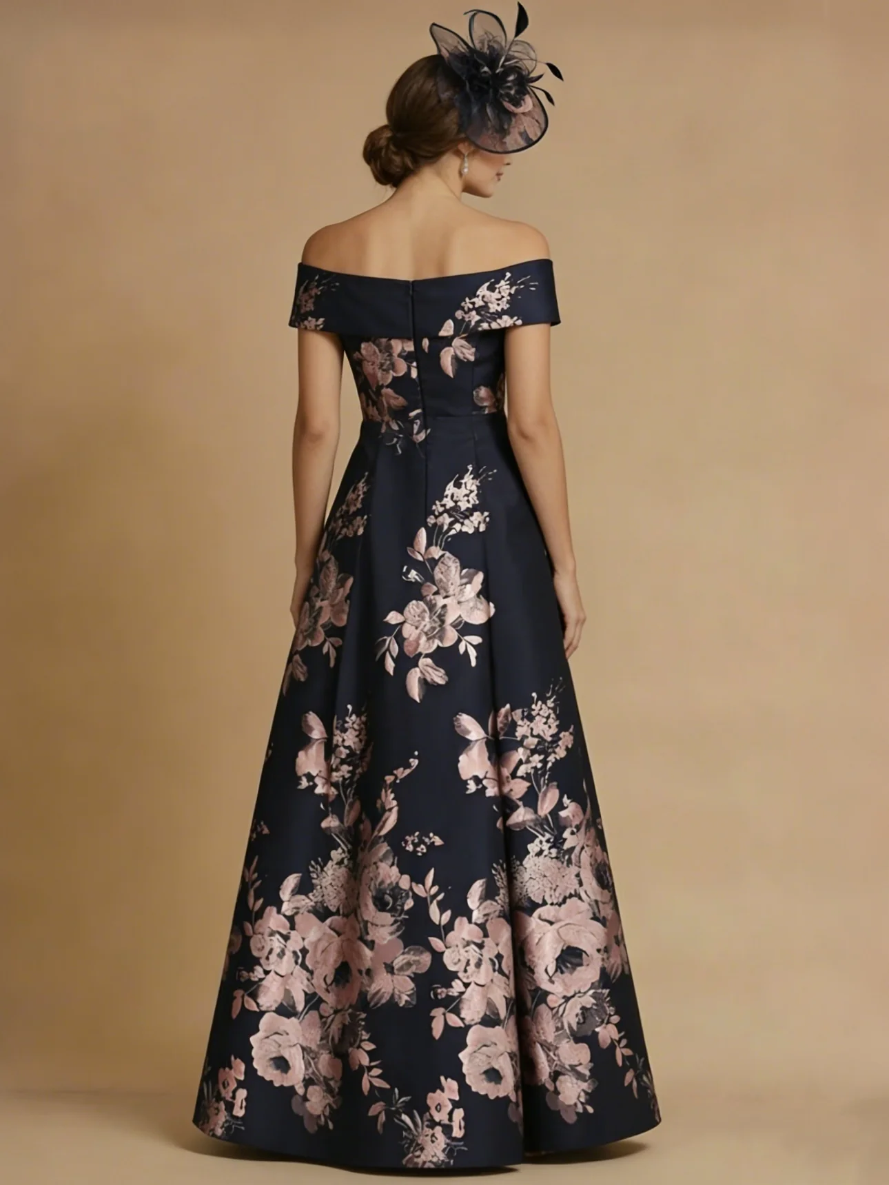 A-Line/Princess Off-the-Shoulder Mother of the Bride Dresses Printed Satin Floor-Length Sleeveless - Image 2