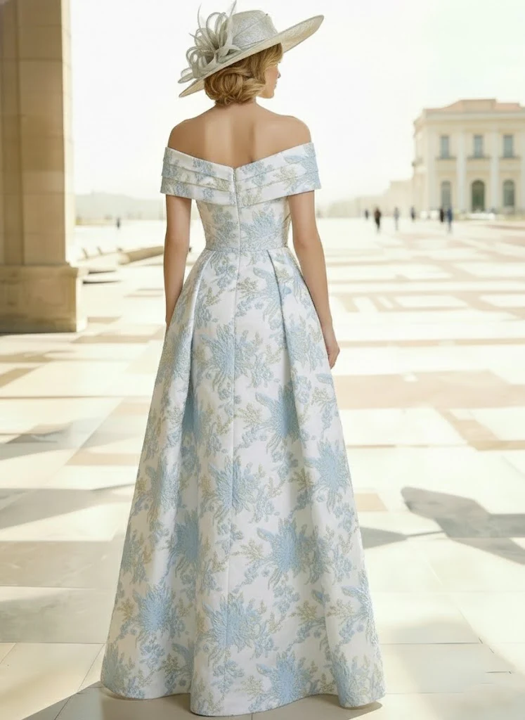 A-Line/Princess Off-the-Shoulder Mother of the Bride Dresses Printed Satin Floor-Length Sleeveless With Overskirt - Image 2
