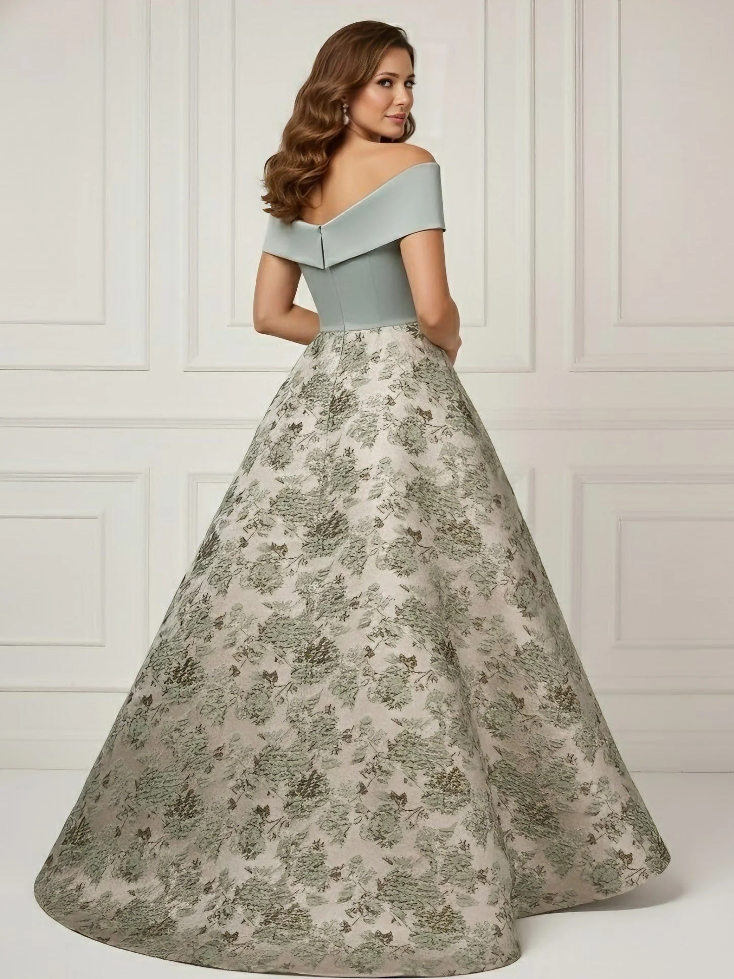 A-Line/Princess Off-the-Shoulder Mother of the Bride Dresses Satin Sleeveless Floor-Length Floral - Image 2