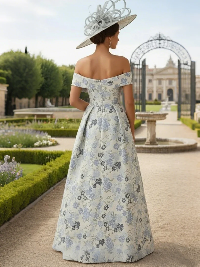 A-Line/Princess Off-the-Shoulder Printed Satin Mother of the Bride Dresses Sleeveless Floral Floor-Length - Image 2
