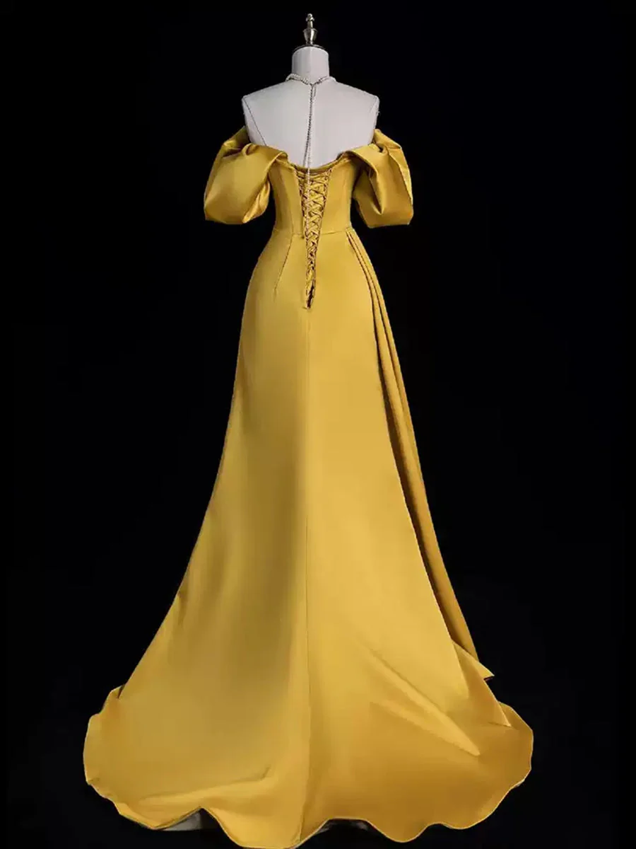 A-line/Princess Off-the-shoulder Ruched Asymmetrical Evening Dresses with Ruffles & Lace-up & Slit & Appliques - Image 2