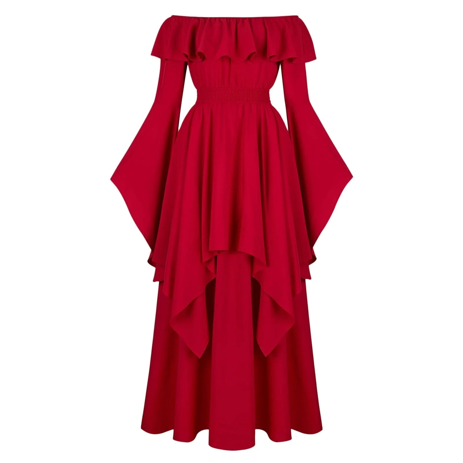 A-Line/Princess Off-the-Shoulder Short Sleeves Floor-Length Elegant Medieval Renaissance Cocktail Dress with Ruffles - Image 4