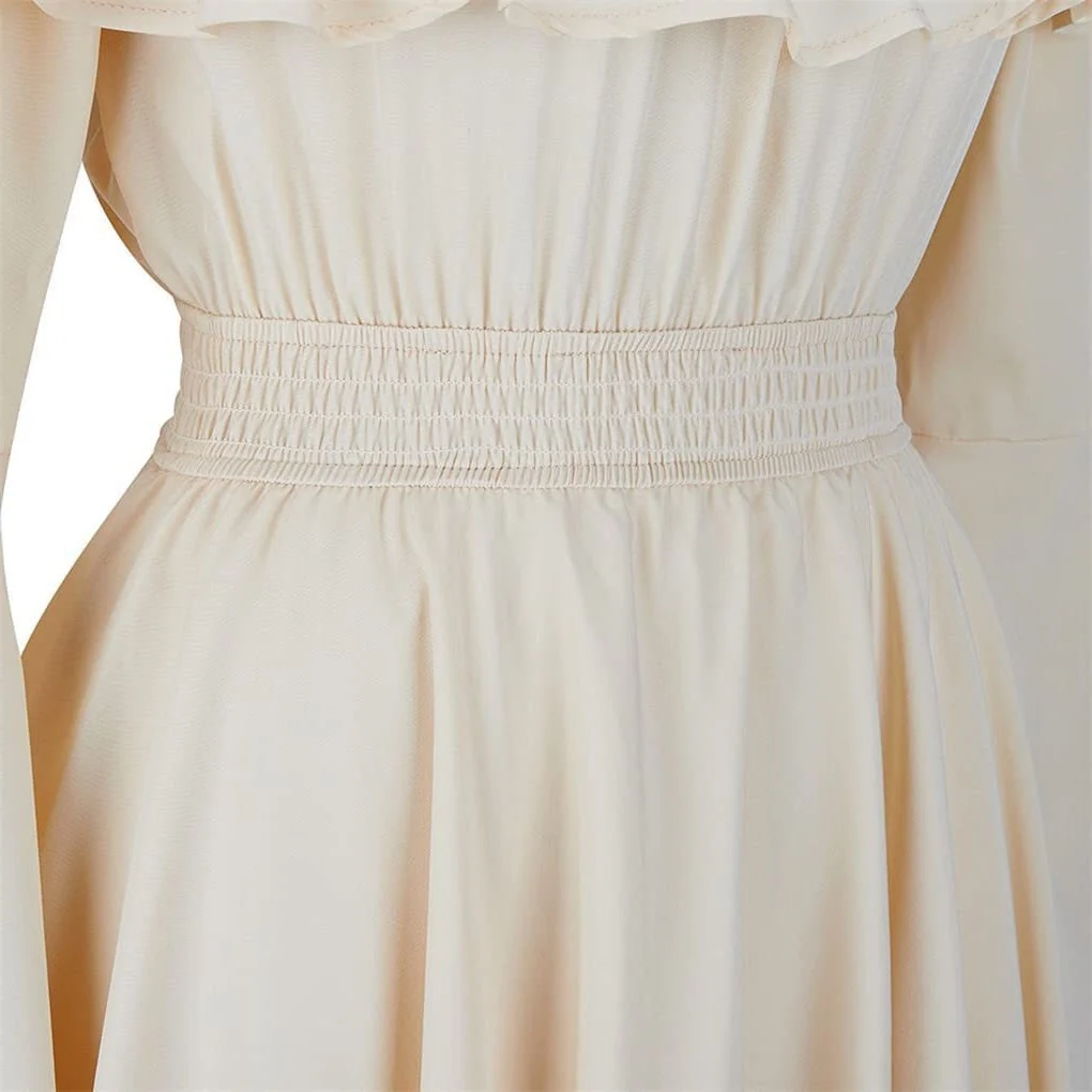 A-Line/Princess Off-the-Shoulder Short Sleeves Floor-Length Elegant Medieval Renaissance Cocktail Dress with Ruffles - Image 6