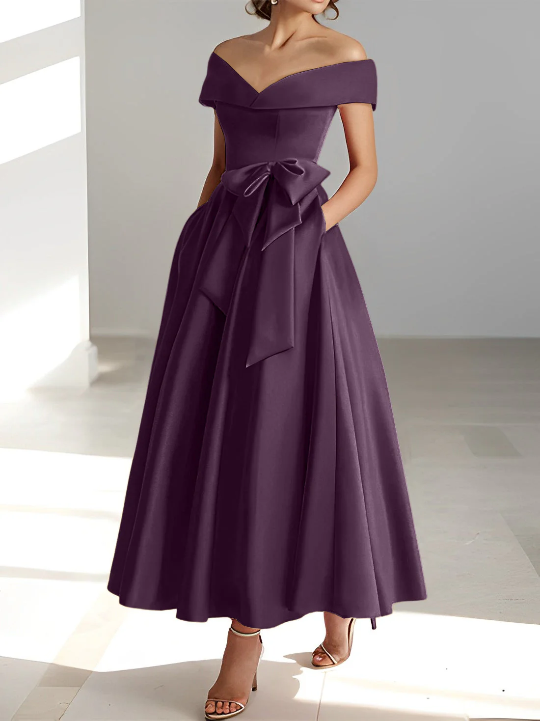 A-Line/Princess Off-the-Shoulder Sleeveless Ankle-Length Mother of the Bride Dresses with Pockets - Image 10