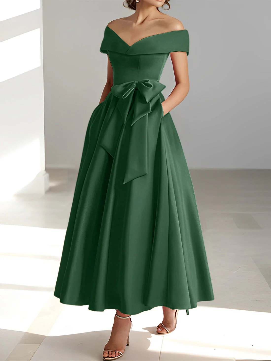 A-Line/Princess Off-the-Shoulder Sleeveless Ankle-Length Mother of the Bride Dresses with Pockets - Image 11