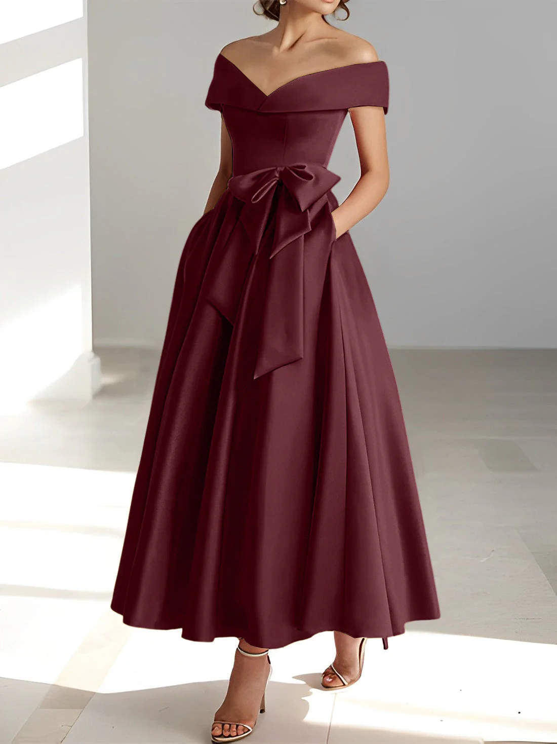 A-Line/Princess Off-the-Shoulder Sleeveless Ankle-Length Mother of the Bride Dresses with Pockets - Image 12