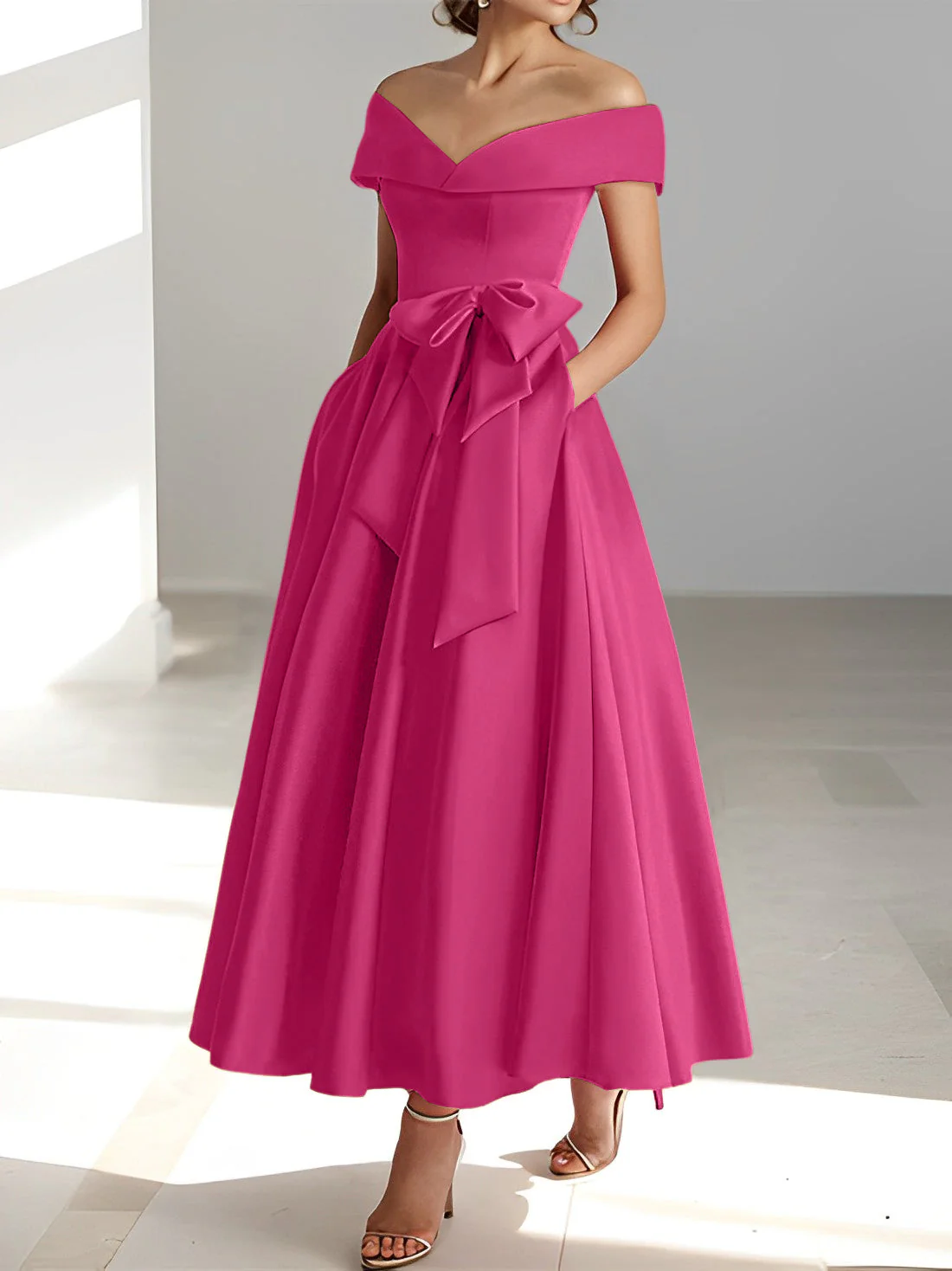 A-Line/Princess Off-the-Shoulder Sleeveless Ankle-Length Mother of the Bride Dresses with Pockets - Image 15