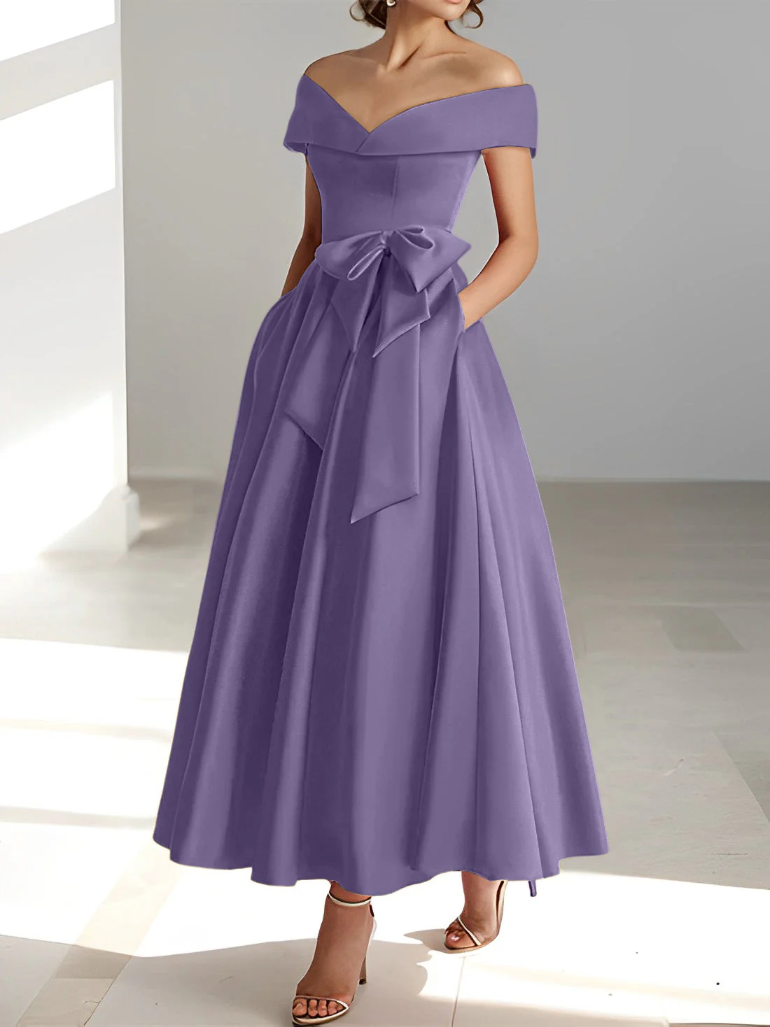 A-Line/Princess Off-the-Shoulder Sleeveless Ankle-Length Mother of the Bride Dresses with Pockets - Image 16