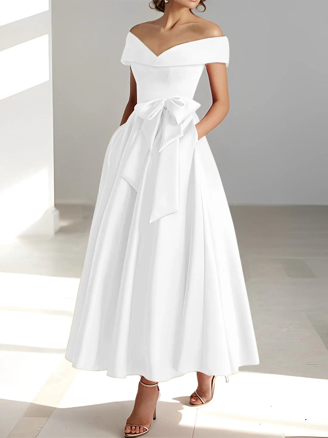 A-Line/Princess Off-the-Shoulder Sleeveless Ankle-Length Mother of the Bride Dresses with Pockets - Image 17