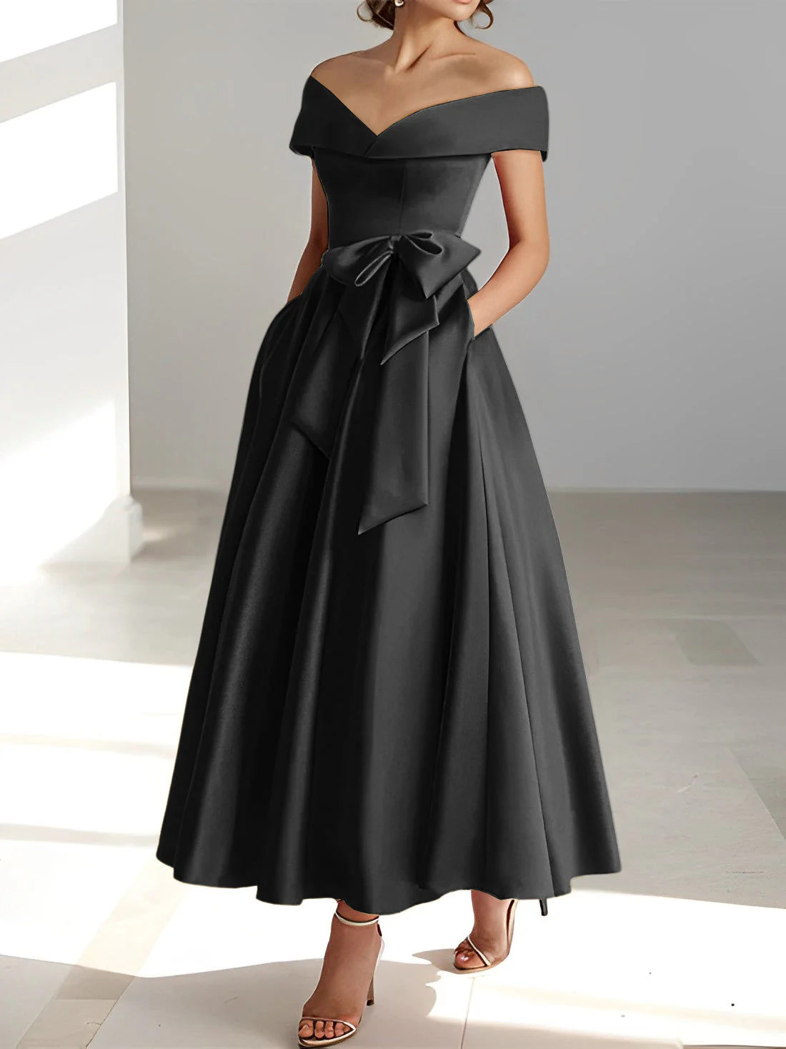 A-Line/Princess Off-the-Shoulder Sleeveless Ankle-Length Mother of the Bride Dresses with Pockets - Image 18