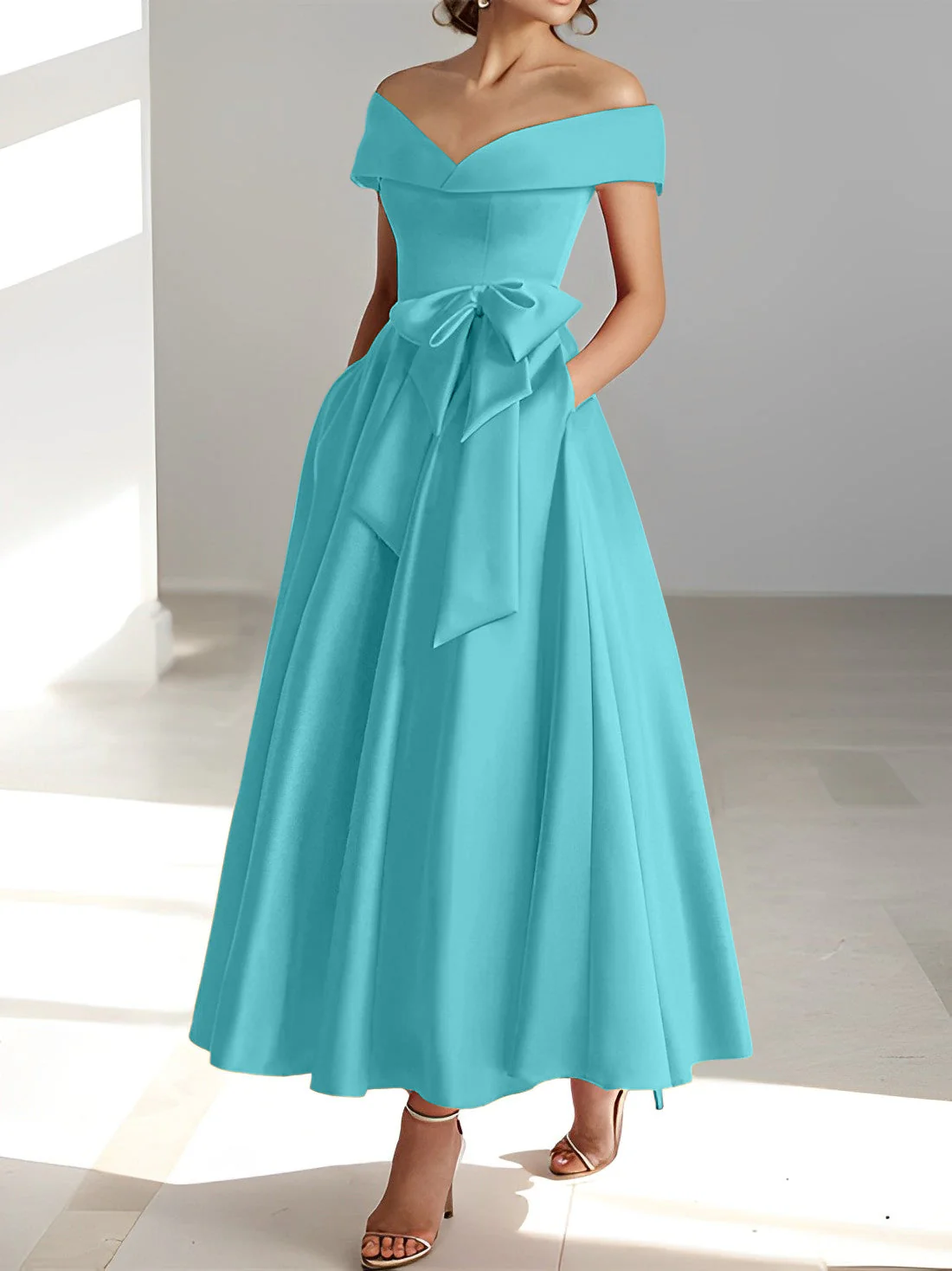 A-Line/Princess Off-the-Shoulder Sleeveless Ankle-Length Mother of the Bride Dresses with Pockets - Image 19