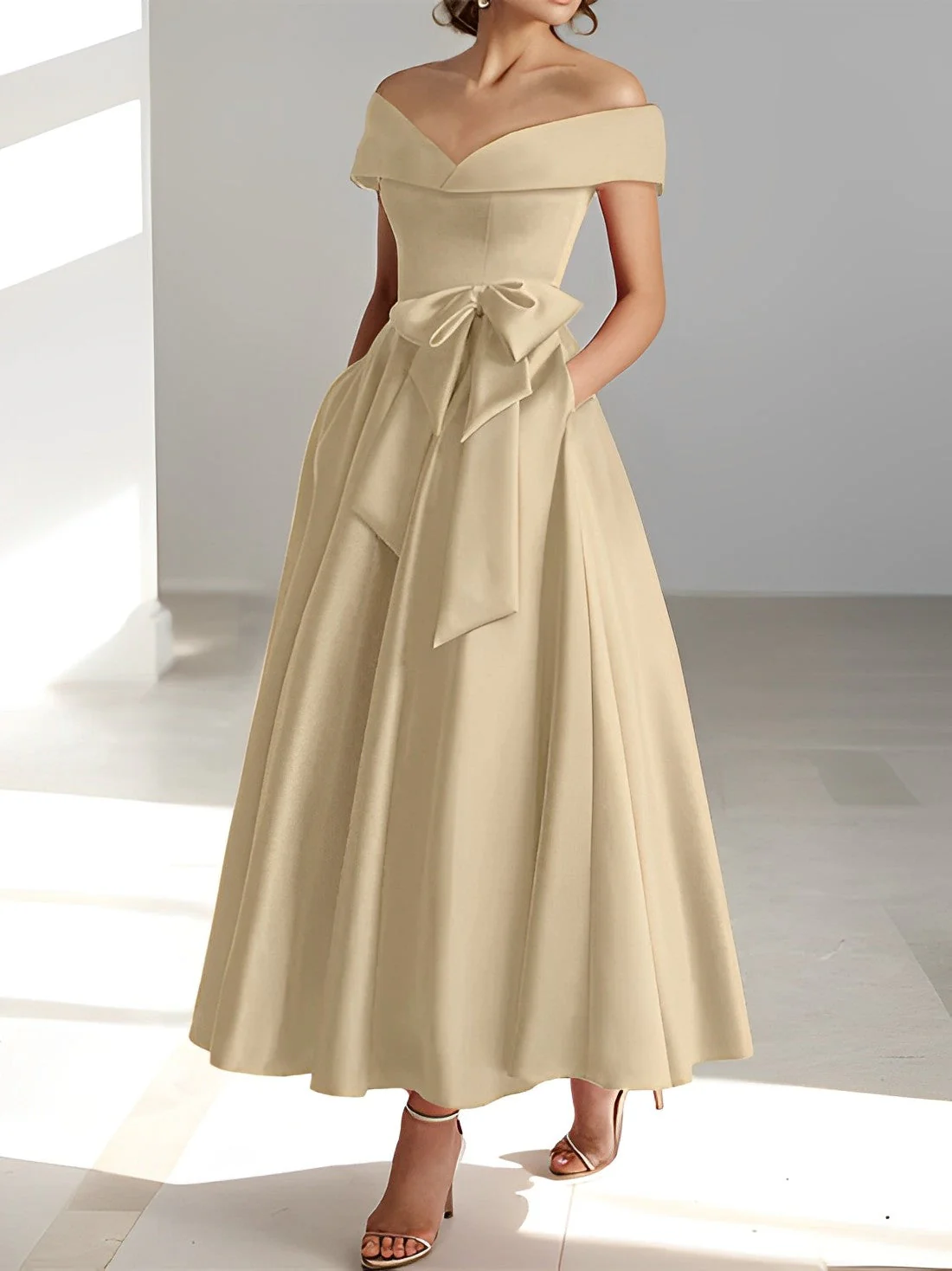 A-Line/Princess Off-the-Shoulder Sleeveless Ankle-Length Mother of the Bride Dresses with Pockets - Image 2