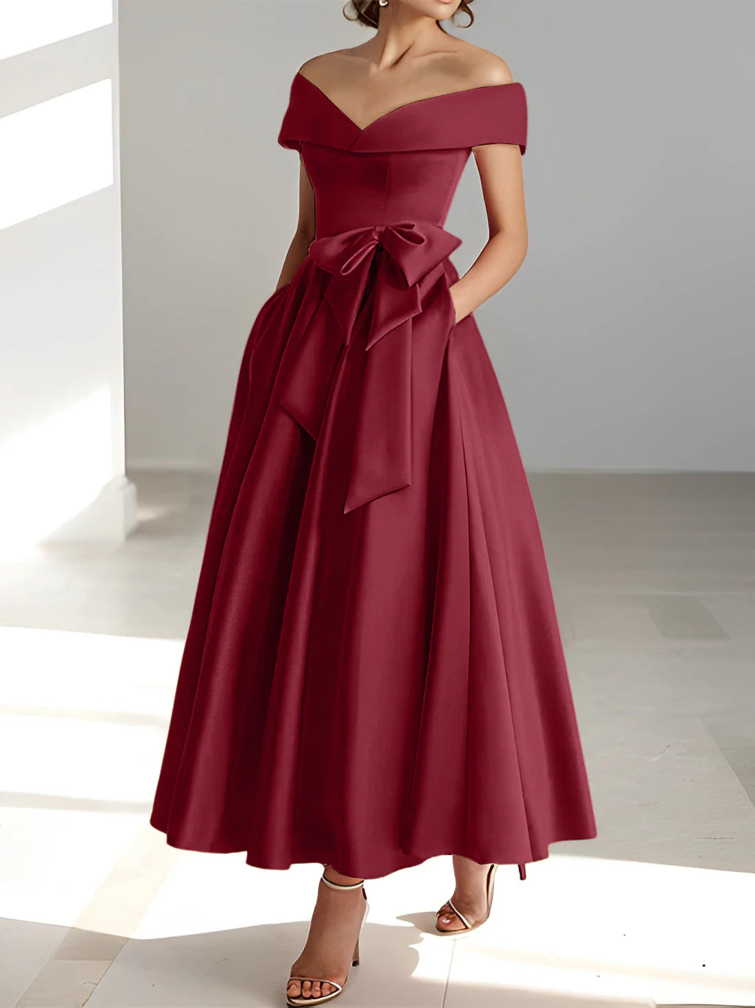 A-Line/Princess Off-the-Shoulder Sleeveless Ankle-Length Mother of the Bride Dresses with Pockets - Image 20