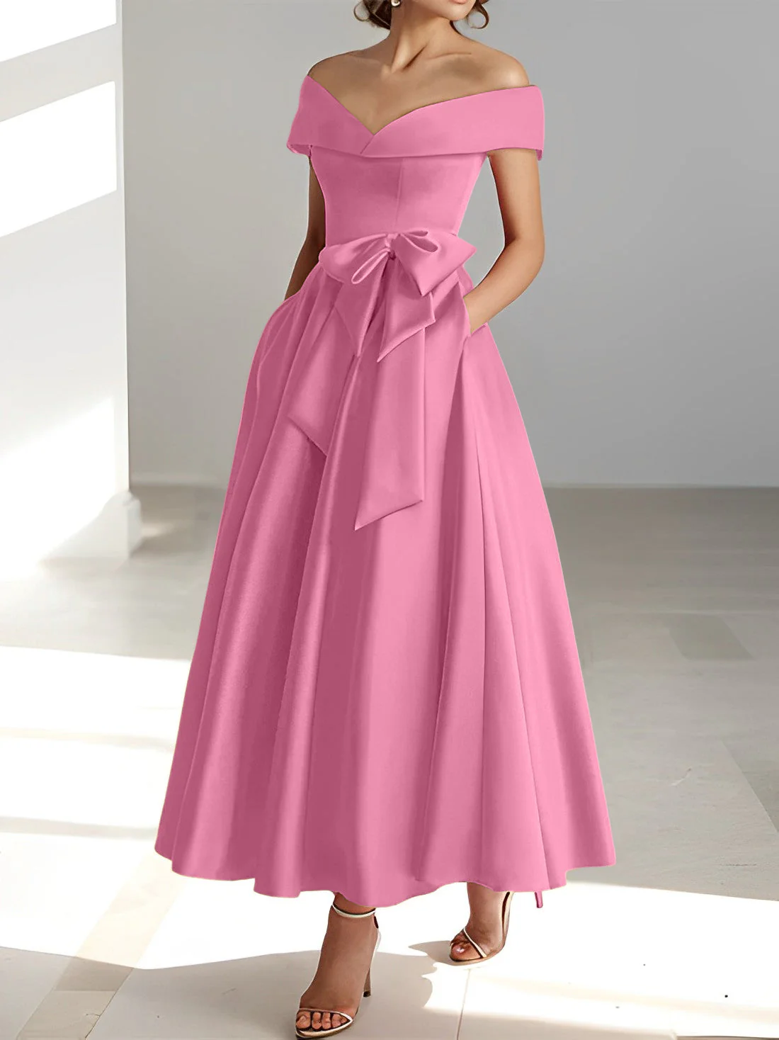A-Line/Princess Off-the-Shoulder Sleeveless Ankle-Length Mother of the Bride Dresses with Pockets - Image 21