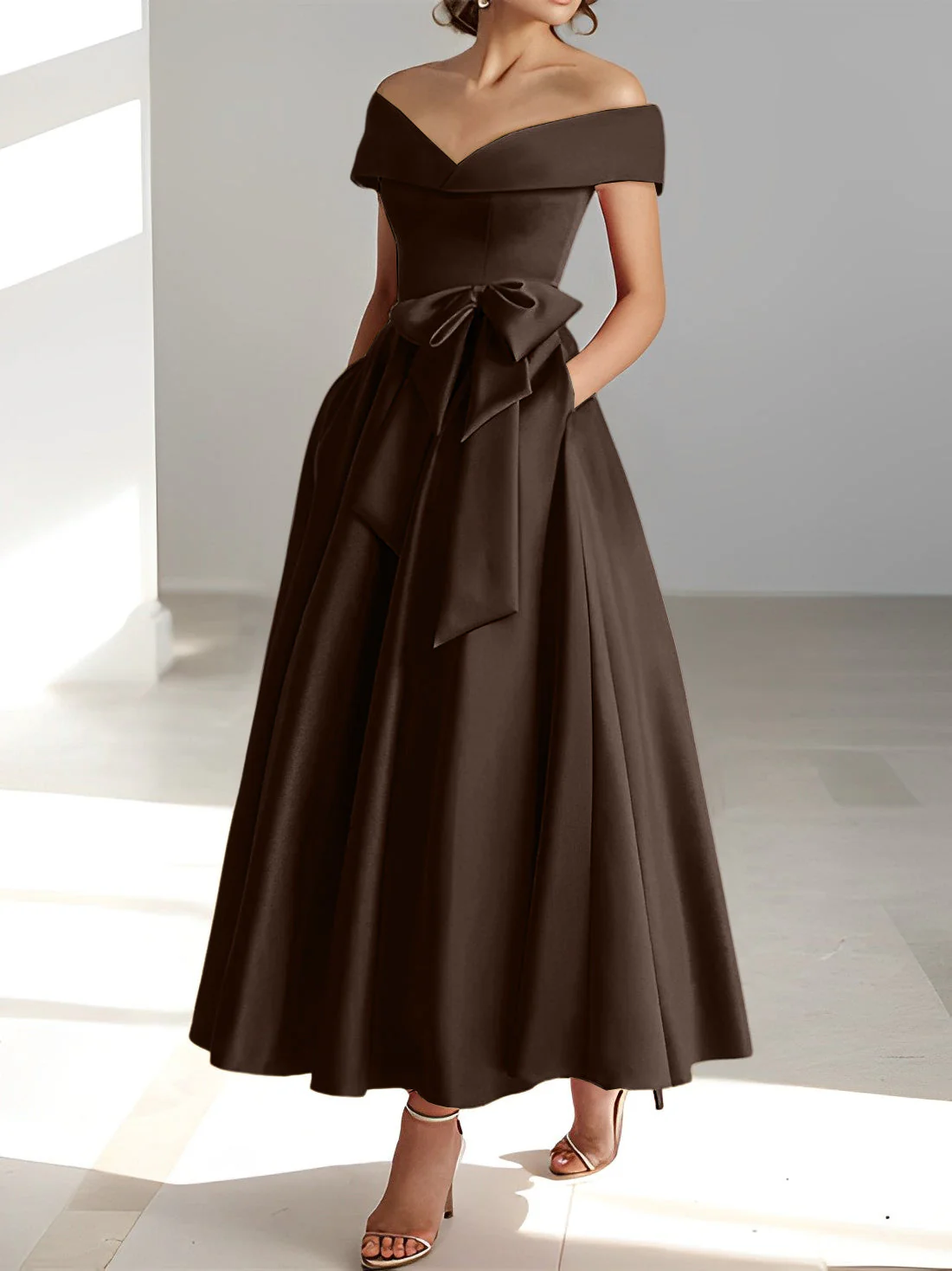 A-Line/Princess Off-the-Shoulder Sleeveless Ankle-Length Mother of the Bride Dresses with Pockets - Image 23