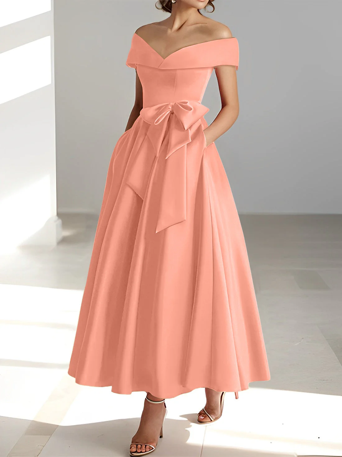 A-Line/Princess Off-the-Shoulder Sleeveless Ankle-Length Mother of the Bride Dresses with Pockets - Image 25