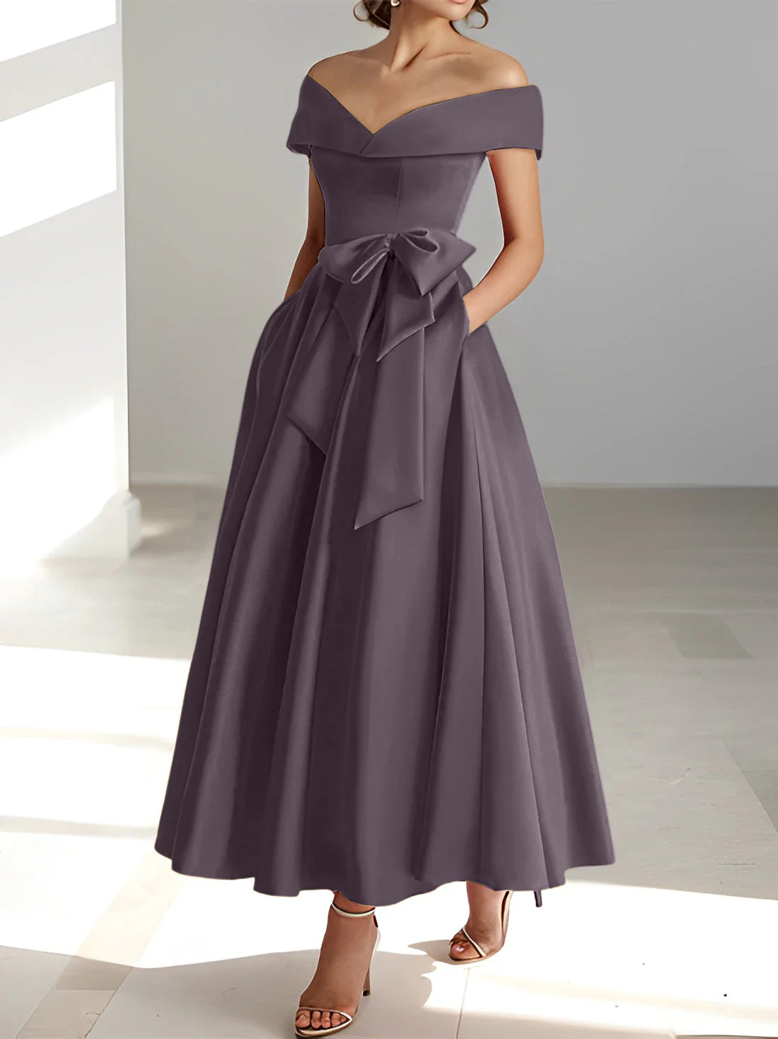 A-Line/Princess Off-the-Shoulder Sleeveless Ankle-Length Mother of the Bride Dresses with Pockets - Image 29