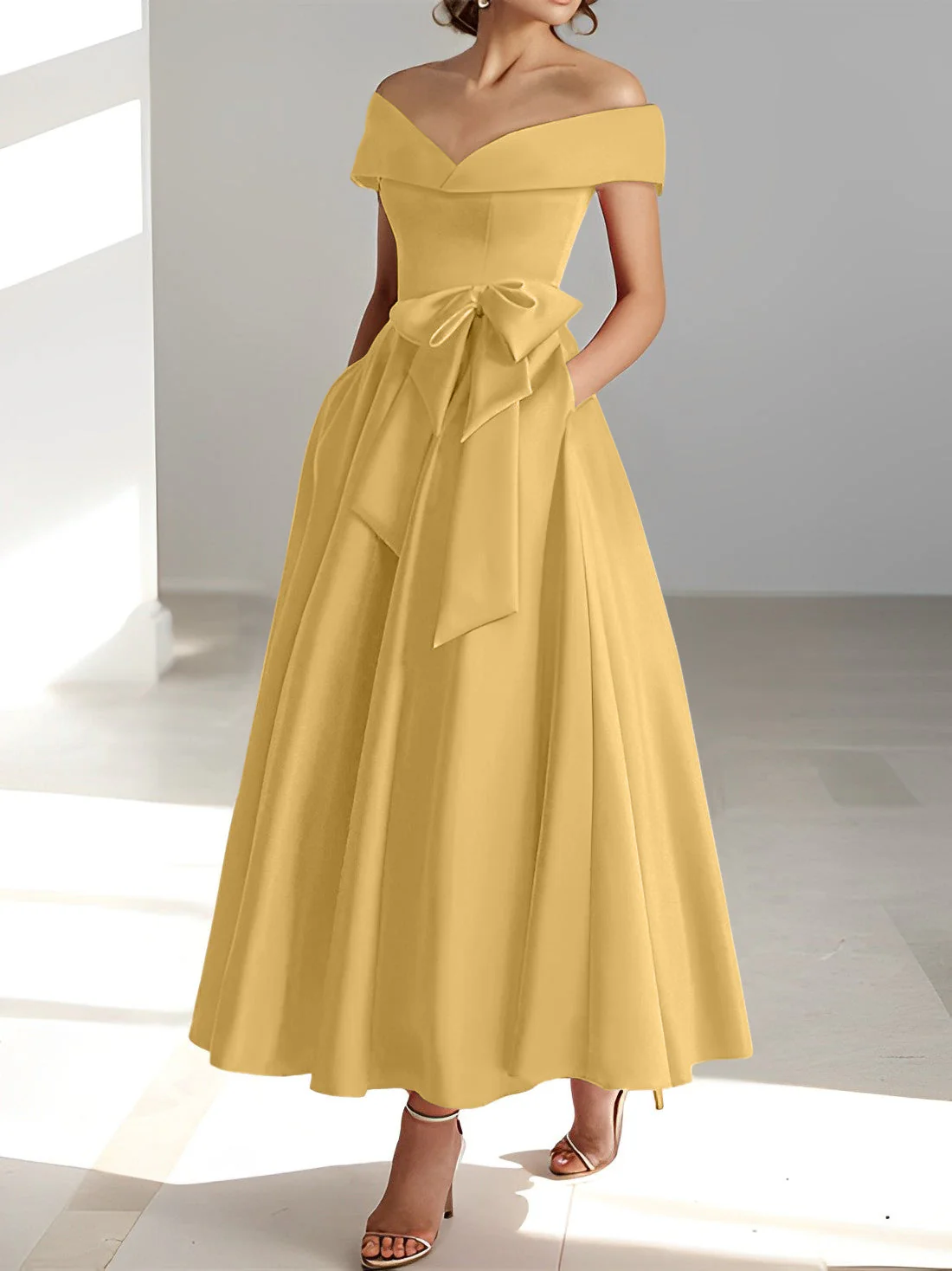 A-Line/Princess Off-the-Shoulder Sleeveless Ankle-Length Mother of the Bride Dresses with Pockets - Image 31