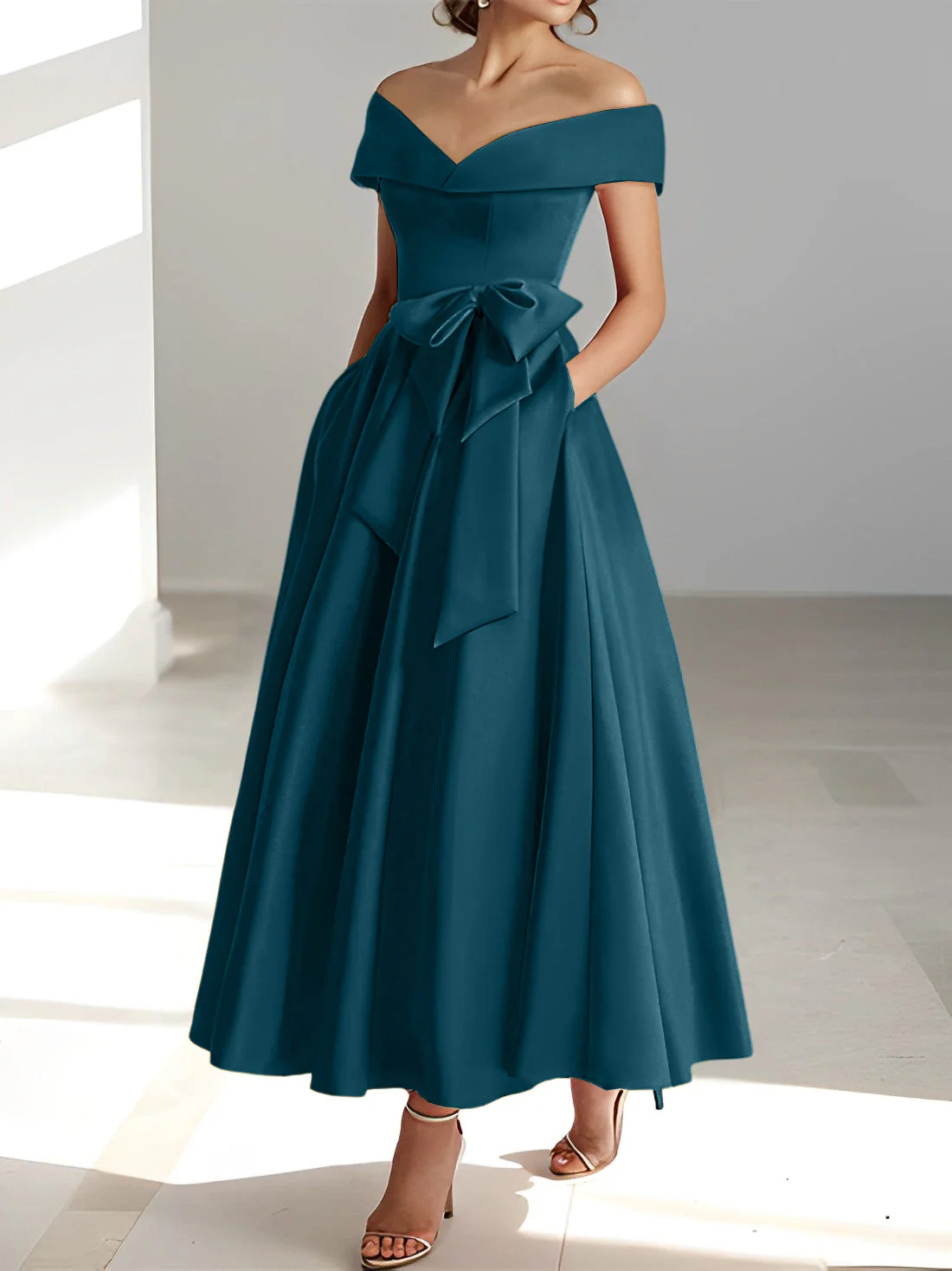 A-Line/Princess Off-the-Shoulder Sleeveless Ankle-Length Mother of the Bride Dresses with Pockets - Image 32
