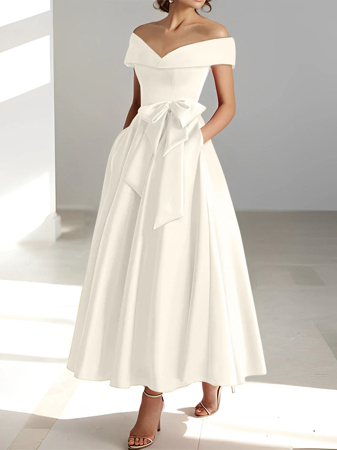 A-Line/Princess Off-the-Shoulder Sleeveless Ankle-Length Mother of the Bride Dresses with Pockets - Image 33