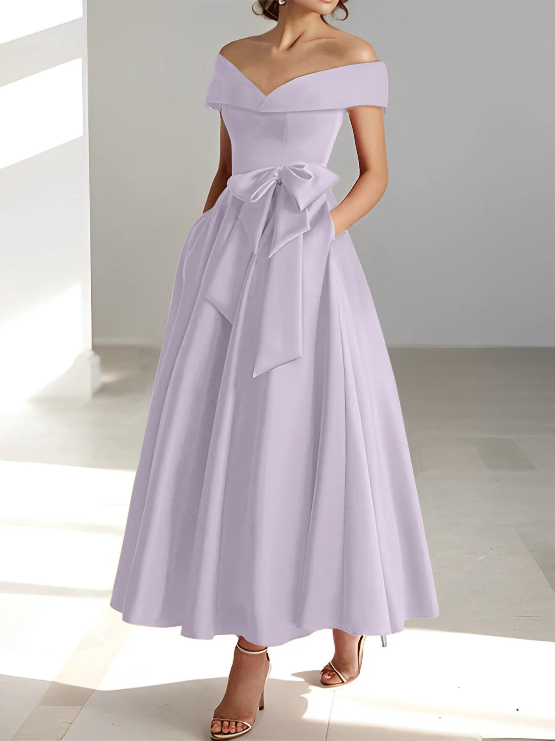 A-Line/Princess Off-the-Shoulder Sleeveless Ankle-Length Mother of the Bride Dresses with Pockets - Image 36