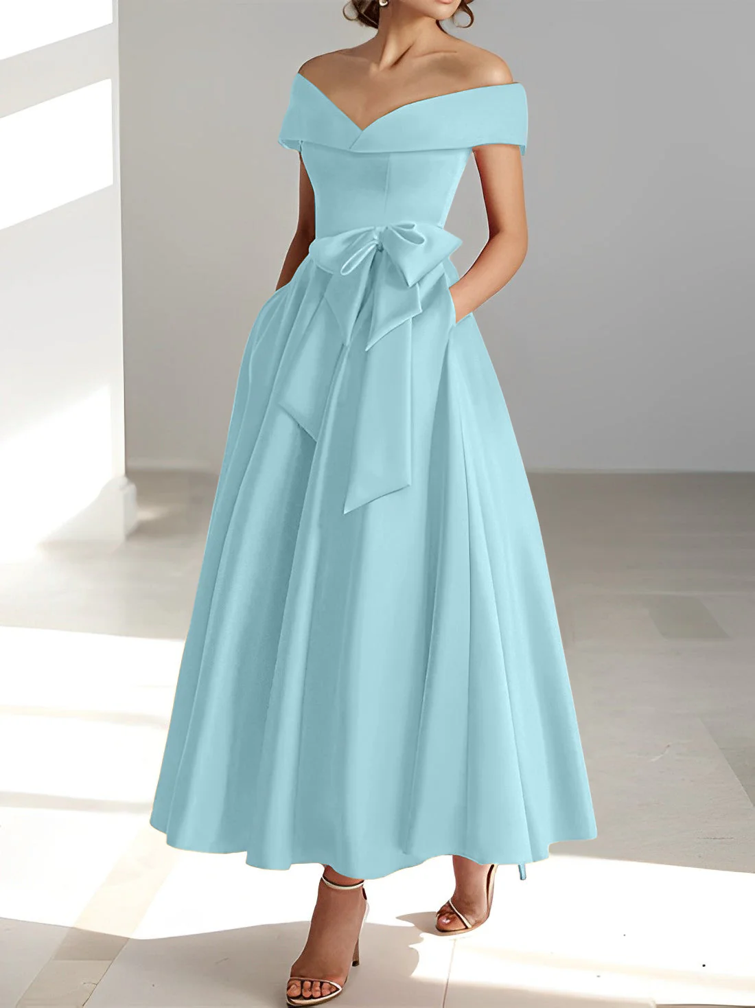 A-Line/Princess Off-the-Shoulder Sleeveless Ankle-Length Mother of the Bride Dresses with Pockets - Image 37
