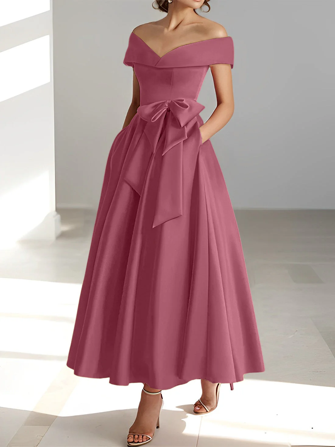 A-Line/Princess Off-the-Shoulder Sleeveless Ankle-Length Mother of the Bride Dresses with Pockets - Image 38