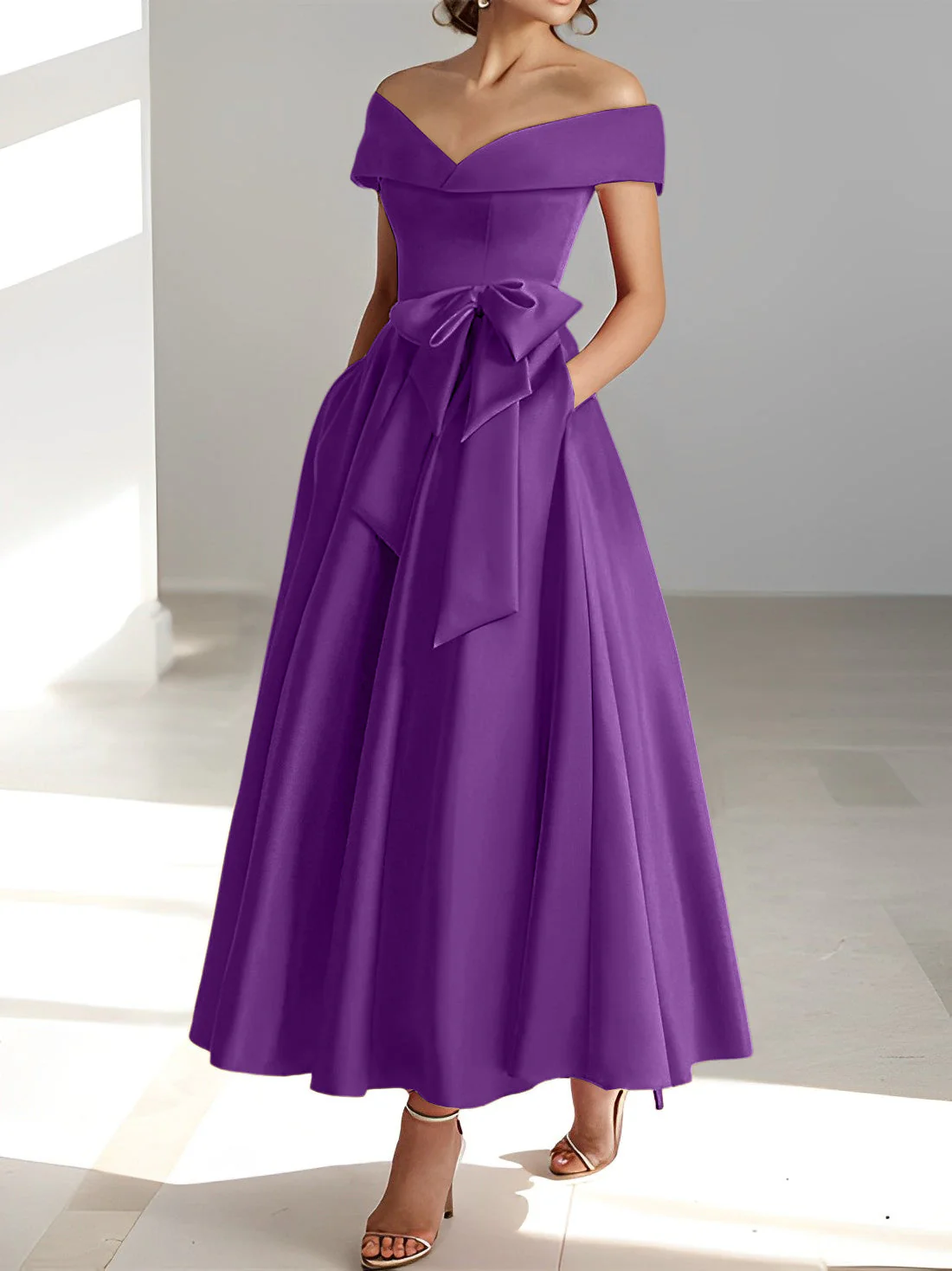 A-Line/Princess Off-the-Shoulder Sleeveless Ankle-Length Mother of the Bride Dresses with Pockets - Image 45