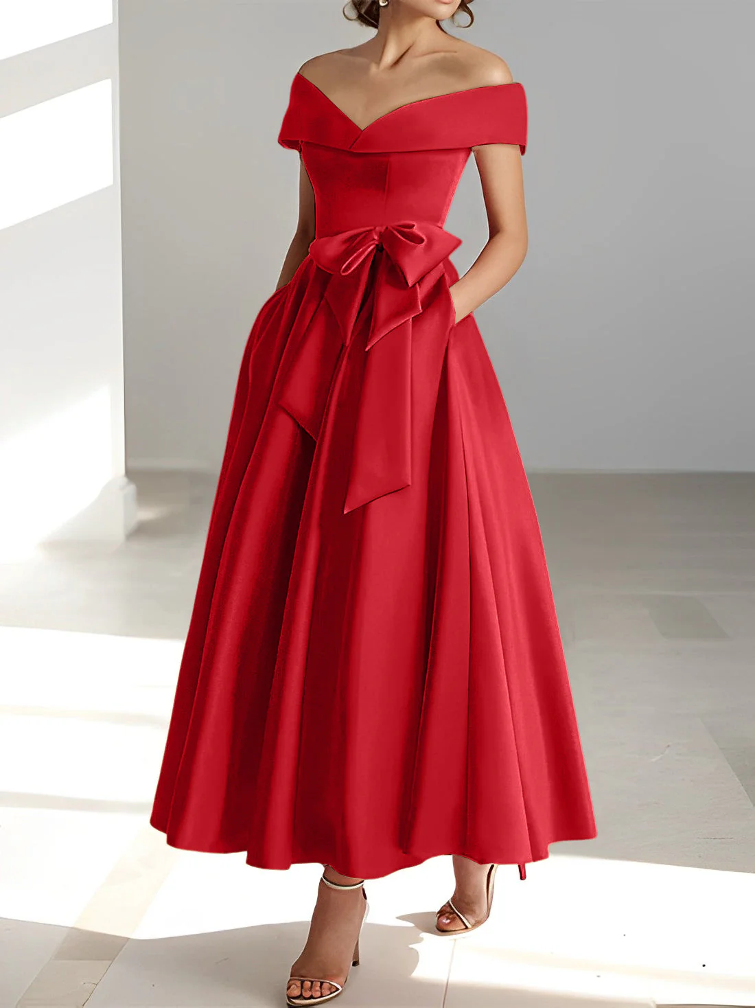 A-Line/Princess Off-the-Shoulder Sleeveless Ankle-Length Mother of the Bride Dresses with Pockets - Image 47