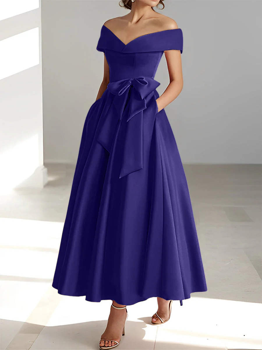 A-Line/Princess Off-the-Shoulder Sleeveless Ankle-Length Mother of the Bride Dresses with Pockets - Image 48