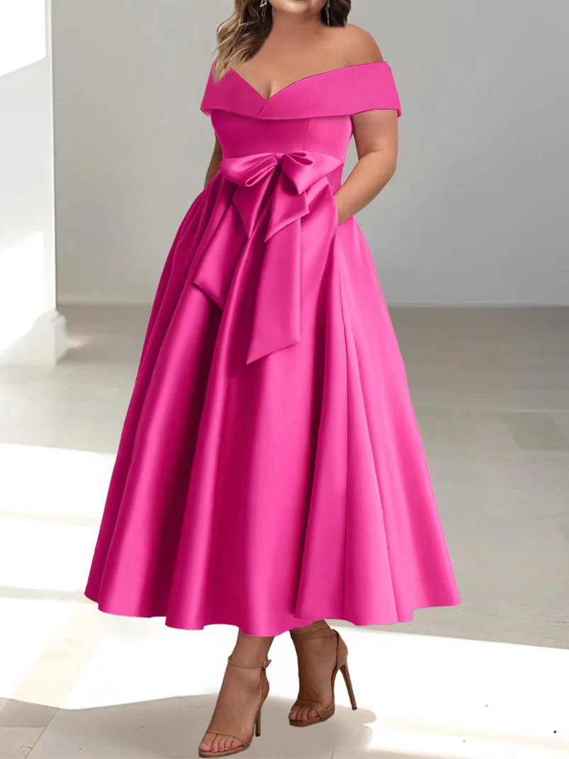 A-Line/Princess Off-the-Shoulder Sleeveless Ankle-Length Mother of the Bride Dresses with Pockets - Image 5