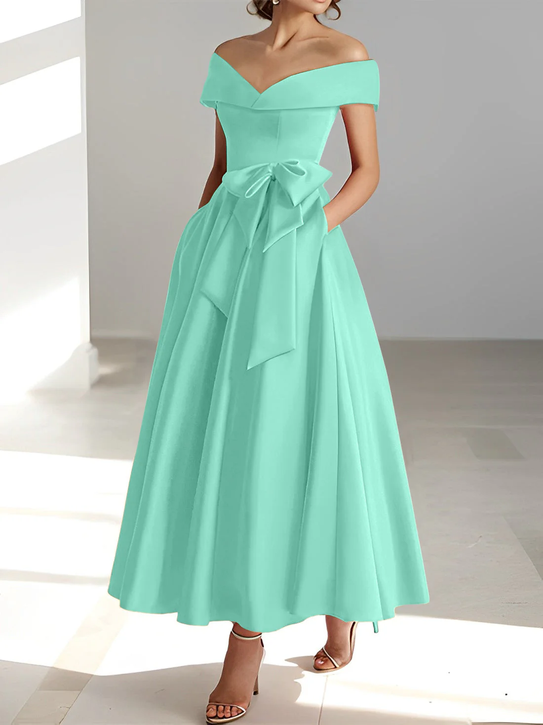 A-Line/Princess Off-the-Shoulder Sleeveless Ankle-Length Mother of the Bride Dresses with Pockets - Image 52