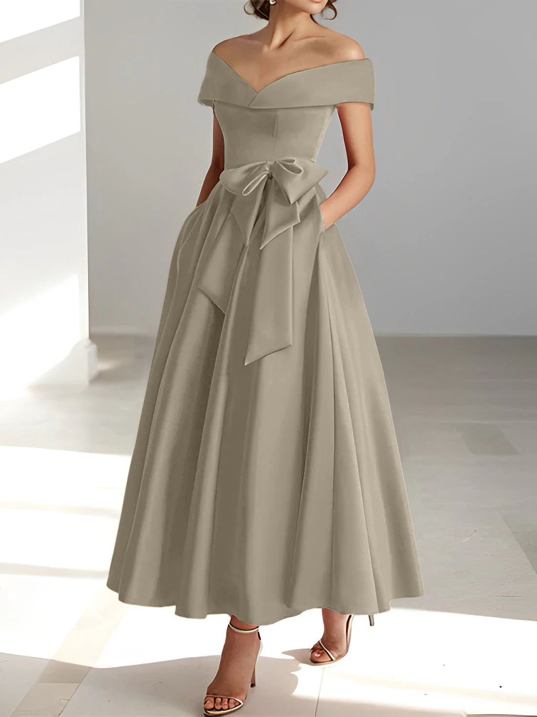 A-Line/Princess Off-the-Shoulder Sleeveless Ankle-Length Mother of the Bride Dresses with Pockets - Image 54