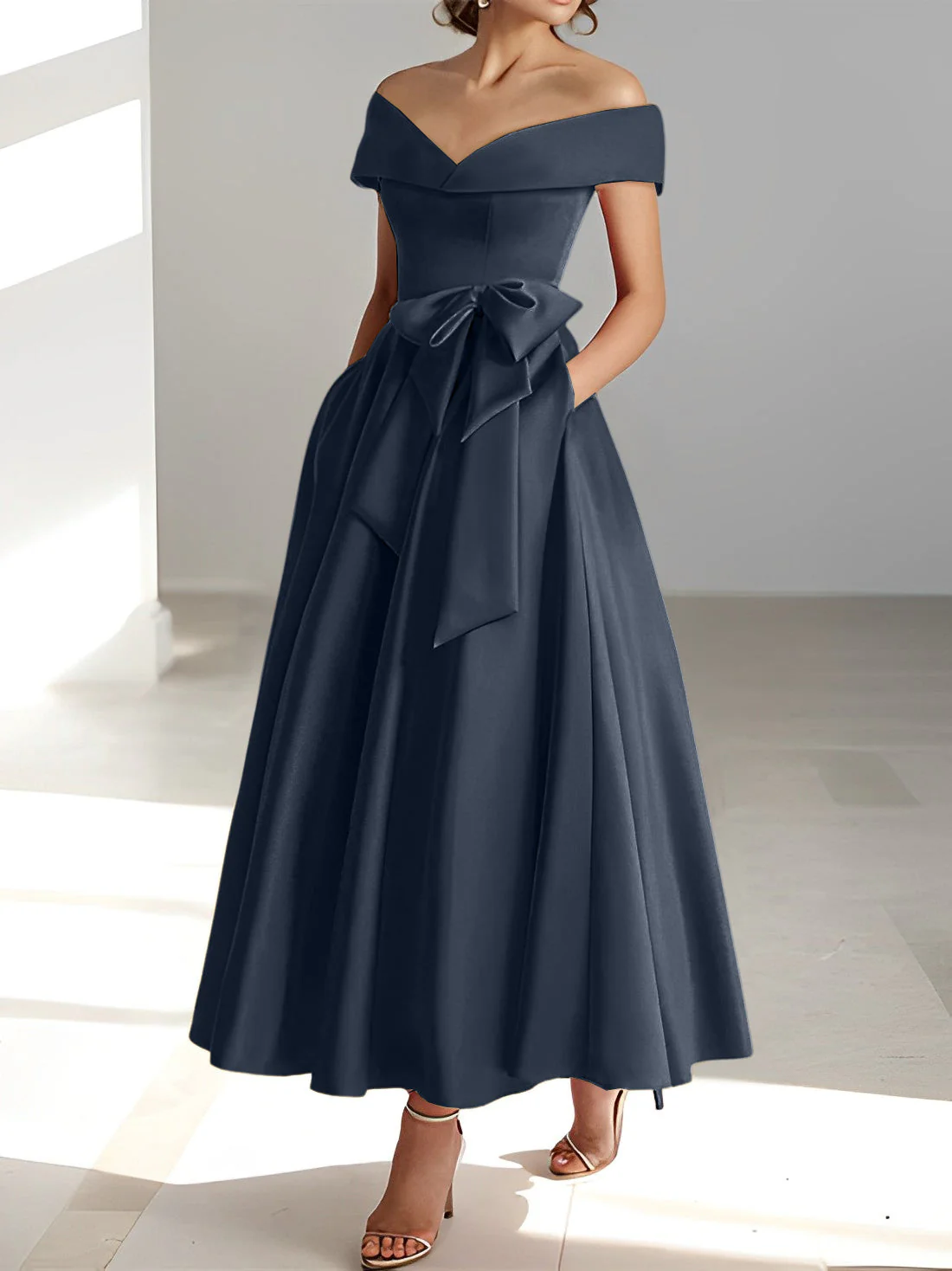 A-Line/Princess Off-the-Shoulder Sleeveless Ankle-Length Mother of the Bride Dresses with Pockets - Image 7